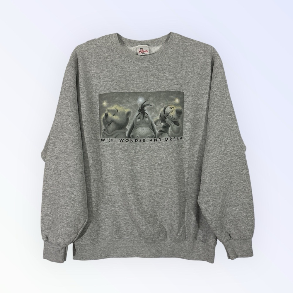 Vintage Disney Store Sweatshirt Mens LARGE GRAY Pooh Eeyore Tigger‎ Fleece